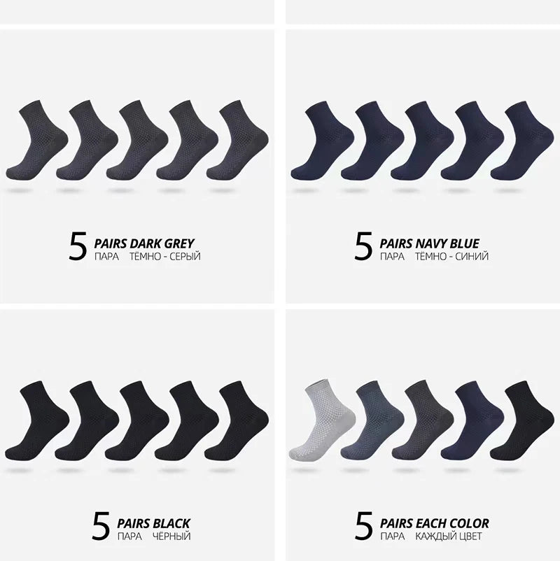 5 Pairs Bamboo Fiber Men's Socks Classic Business Crew Socks Spring Autumn Casual Comfortable Breathable Compression Bamboo Sox